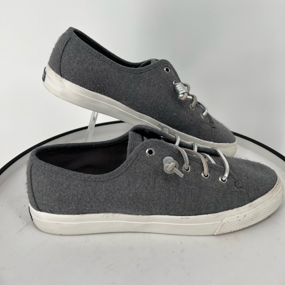 SPERRY TOP SIDER SKY SAIL SNEAKERS IN GREY FELT WITH METALLIC LACES